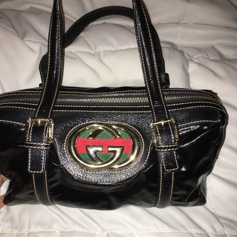 Gucci black patent leather handbag